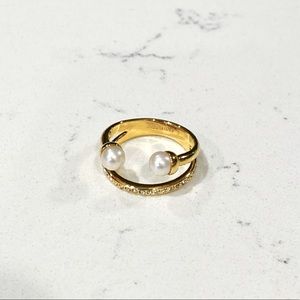 Vita Fede Swarovski & Pearl Two Band Ring